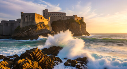 Majestic Coastal Fortress: Dramatic Landscape for Travel and Design