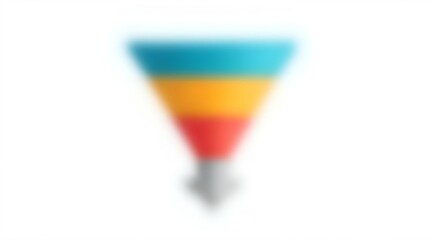 Vibrant blue orange red sales and marketing funnel 3D icon isolated on a clean white background. Business process strategy and conversion stages concept.