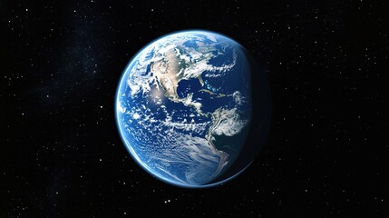 A stunning view of Earth from space, showcasing its blue oceans and green landmasses, set against a backdrop of stars.