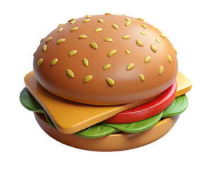 Delicious Cheeseburger with Fresh Vegetables on a Transparent Background Featuring Sesame Bun