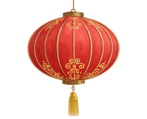 Elegantly Crafted Red Lantern with Gold Patterns and Tassels for Traditional Celebrations