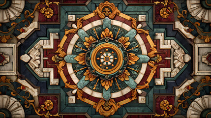 Fototapeta premium Ornate Ceiling Design A Detailed Architectural Marvel With Intricate Patterns