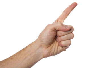 Human Hand Pointing with Extended Finger Emphasizing Direction and Instruction on Transparent Background
