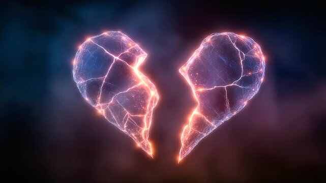 symbolic broken heart slowly glowing back together, concept of emotional recovery ai