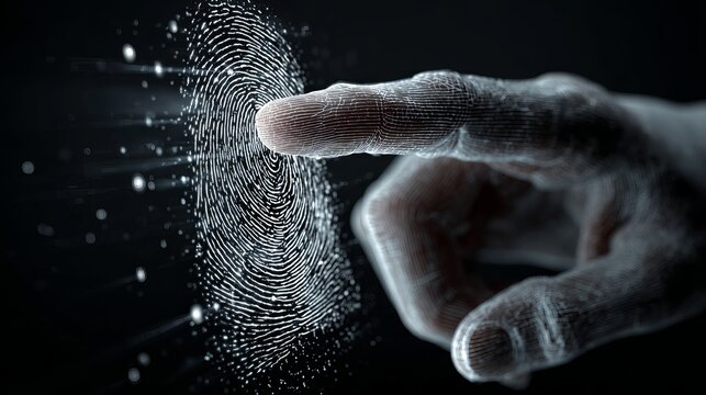 Securely identify yourself with a futuristic biometric fingerprint scan, unlocking digital access and personal data protection in a high-tech world