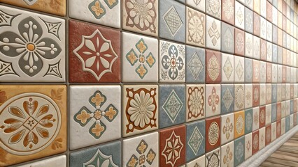 Ceramic glossy multicolor tiles floor square line pattern shiny reflective surface background template for advertising flyer poster banner branding with copy space for text or logo decorative design