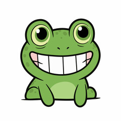 Cute cartoon frog peeking with a huge, friendly smile and big eyes