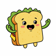 Happy sandwich character cheering with excitement and joy for food lovers