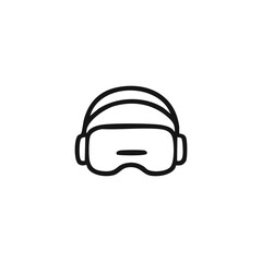 Black line drawing of VR headset or sleep mask
