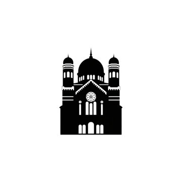 black synagogue building silhouette on white clip art preview