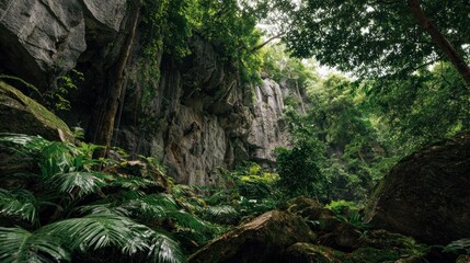 Jungle waterfall gorge view