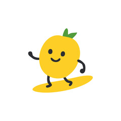 Cute yellow fruit character on a surfboard