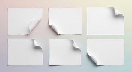Blank White Sticky Notes with Curled Corners on Pastel Background for Office or Creative Use