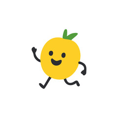 Obraz premium Cartoon orange fruit character with simple arms and legs, smiling face, and running pose