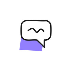 Simple black line drawing of a speech bubble with a muted purple shape underneath