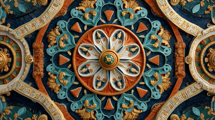 Obraz premium Elaborate Architectural Detail of a Colorful Ornamental Ceiling Medallion