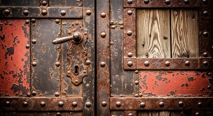 Fototapeta premium Rustic Metal Door with Wooden Panel.