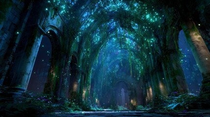 Mystical ancient forest interior