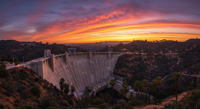 Stunning Sunset Over Lake Hodges Dam in San Diego.