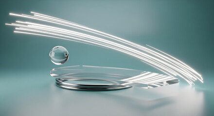 Fiber Optic Data Stream Abstract Technology Glass Sphere Podium