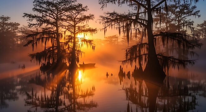Sunrise Over a Cypress Swamp.
