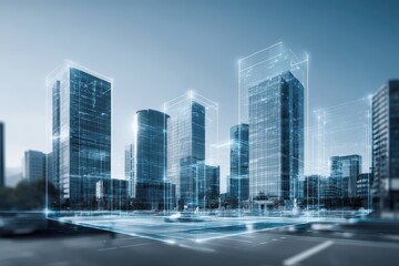 Futuristic Cityscape: Digital Buildings, Smart City Tech, 5G