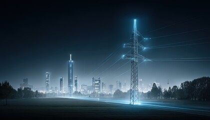 Power Grid Cityscape: Energy, Transmission, Urban Night