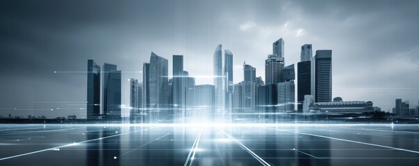 Futuristic Cityscape: Tech, Data, Modern Skyline - technology business