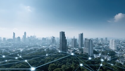 Smart City Network: Buildings, Connectivity, Technology, Skyline