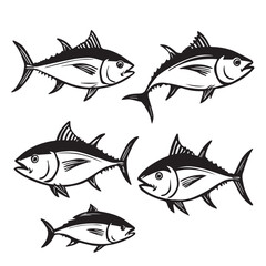  Tuna Fish Vector Set – Silhouette and Outline Illustrations of Ocean Seafood.