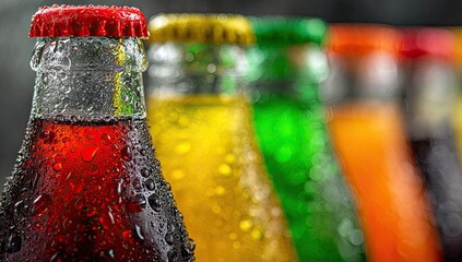 Close-up of colorful soda bottles