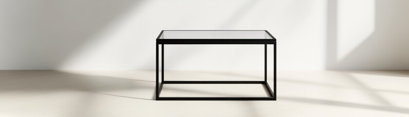 Obraz premium Minimalist Black Metal Side Table with Glass Top on White Background, side table , furniture