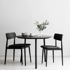 Minimalist Black Round Dining Table with Chairs and Eucalyptus , Furniture , Home decor