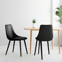 Minimalist Dining Area with Black Chairs and Wood Table, Interior, Furniture