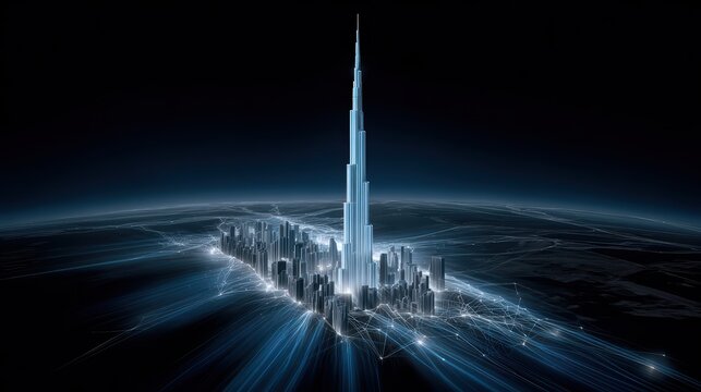 Futuristic Cityscape, Data Visualization, Network Connections