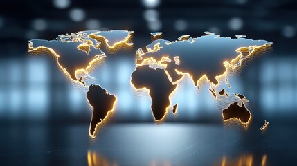 Glowing World Map - Global Network, Data Visualization, Tech