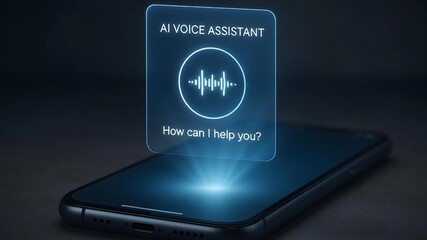 Innovative AI voice assistant interface projected on a smartphone screen. 