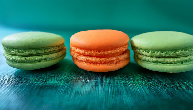 indulge in the exquisite and delicious macarons presented in vibrant shades of green and orange