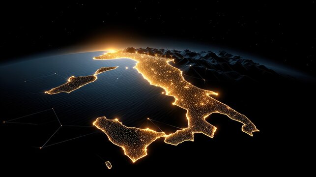 Italy Map Network, Data Visualization, City Lights, Technology