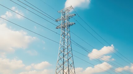 Fototapeta premium Power Lines Tower: Energy, Electricity, Transmission
