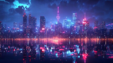 Obraz premium Vibrant Tokyo skyline glowing with neon city lights at night picture