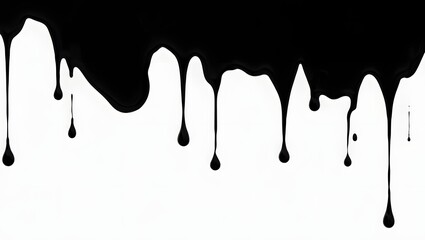 A black and white image of a dripping paint line. Concept of movement and fluidity, as the paint drips down the wall. The contrast between the black