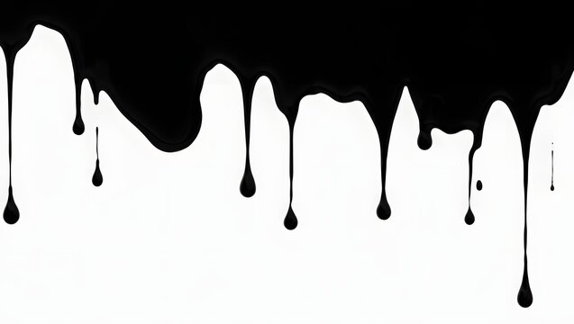 A black and white image of a dripping paint line. Concept of movement and fluidity, as the paint drips down the wall. The contrast between the black