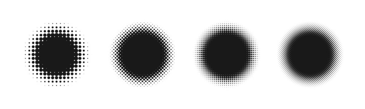  Circle halftone. Abstract dotted circles. Round halftones geometric dots gradient. Halftone texture. Halftone gradient illustration