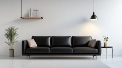 Minimalist Living Room Black Sofa, Subtle Accents and Natural Light, home decor ,interiors