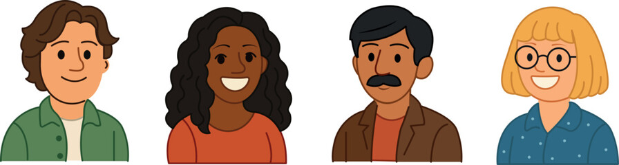 Diverse Cartoon Avatar Portraits of Smiling People