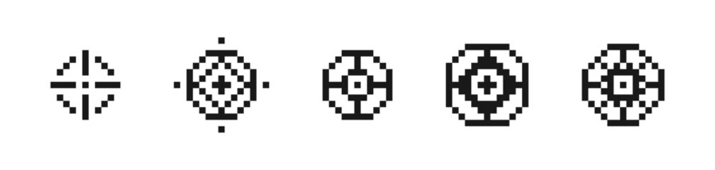 Pixelated target Icon. Retro Gaming Crosshair Symbol. Aim Symbol in Pixel Art Style