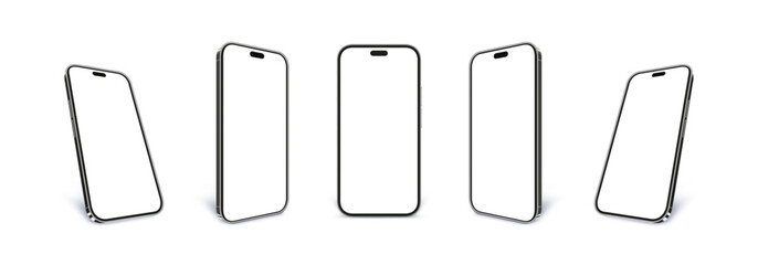 Fototapeta na wymiar Mobile phone vector mockup design set. Modern device different angles collection.