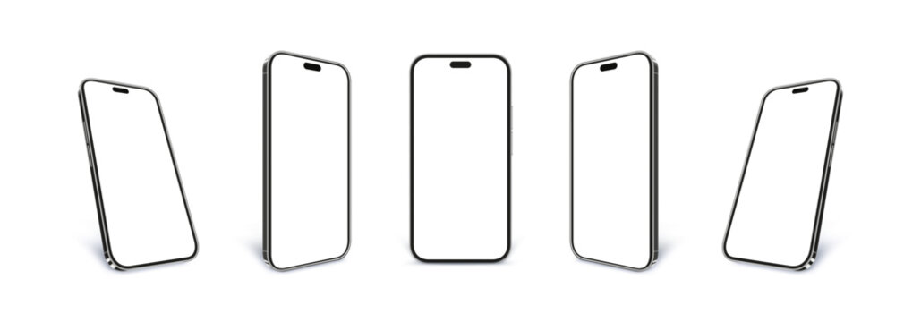 Mobile phone vector mockup design set. Modern device different angles collection.