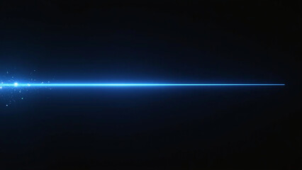 Blue laser beam glows from left with particles on black.  
